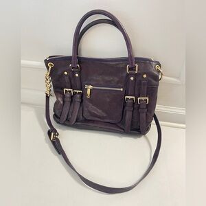 Michael Kors Leather McGraw Crossbody Satchel In Merlot Gold Hardware